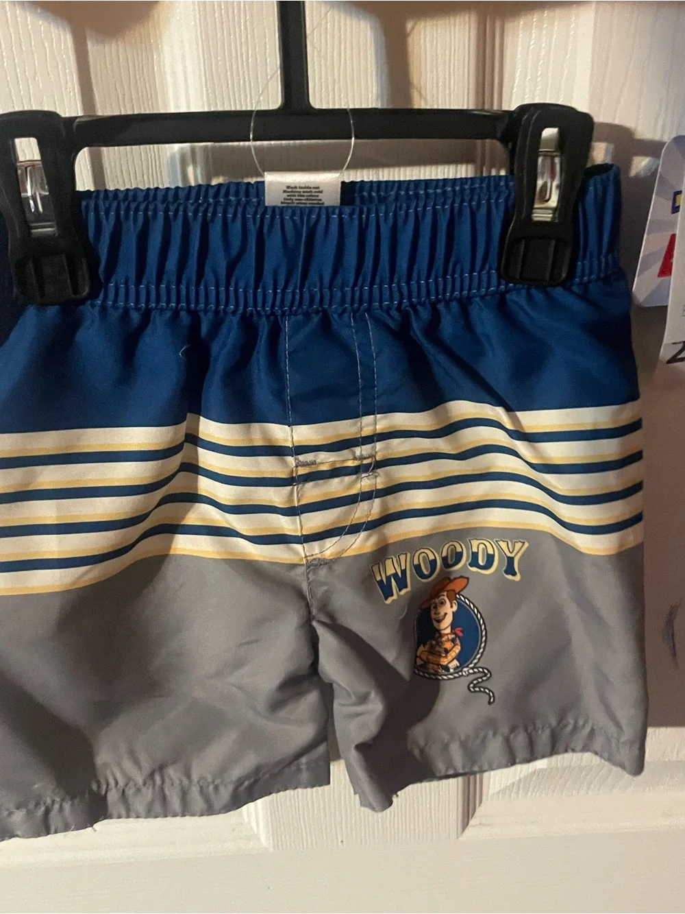 NWT Disney Pixar Toy Story Woody 2 Piece Rash Guard Swim Trunks Set UPF 50+ 18M